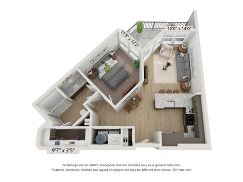 Floor plan image of A2, 1-bedroom apartment
